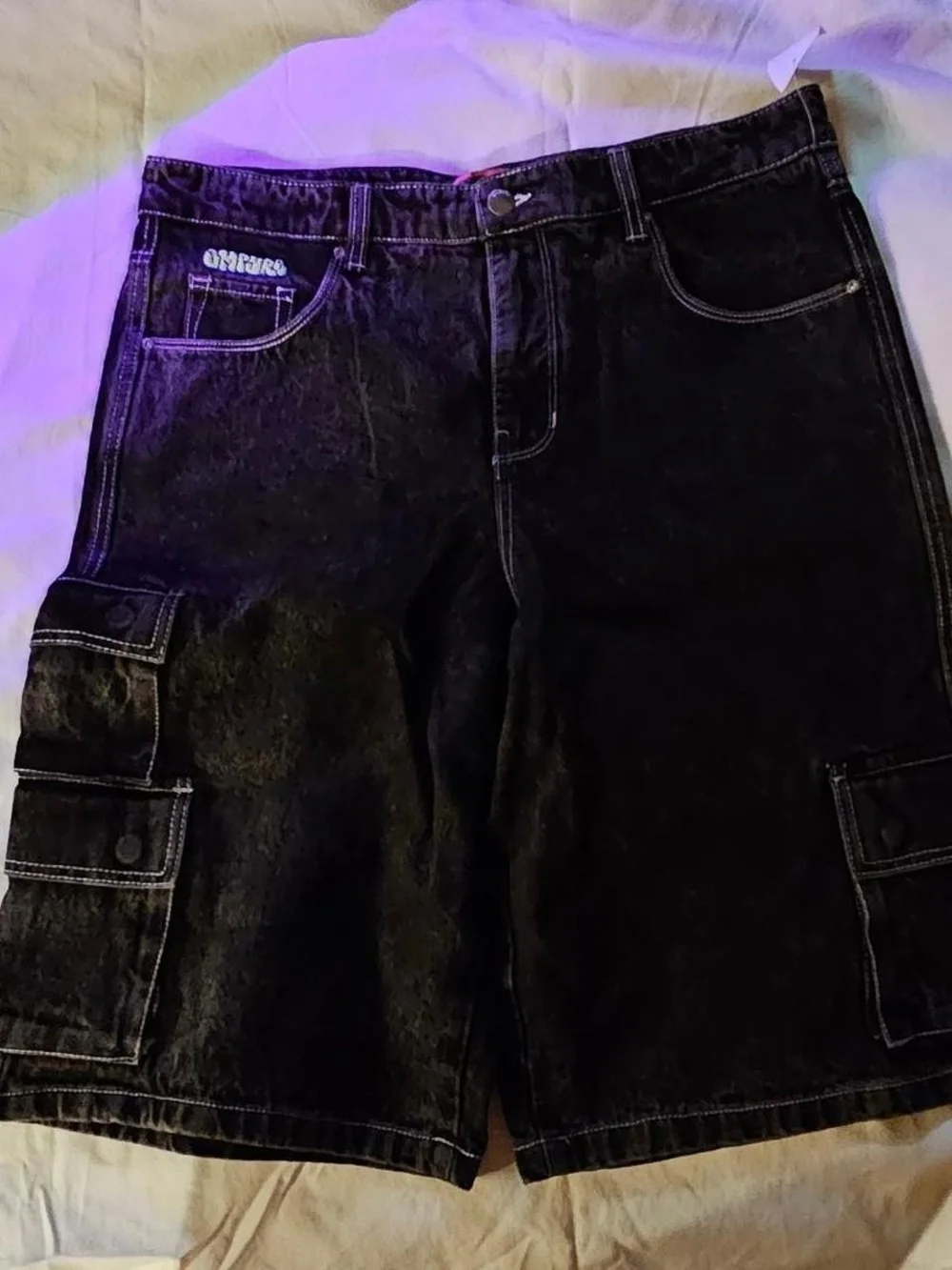 Empyre Black Cargo Denim Shorts with Side Utility Pockets